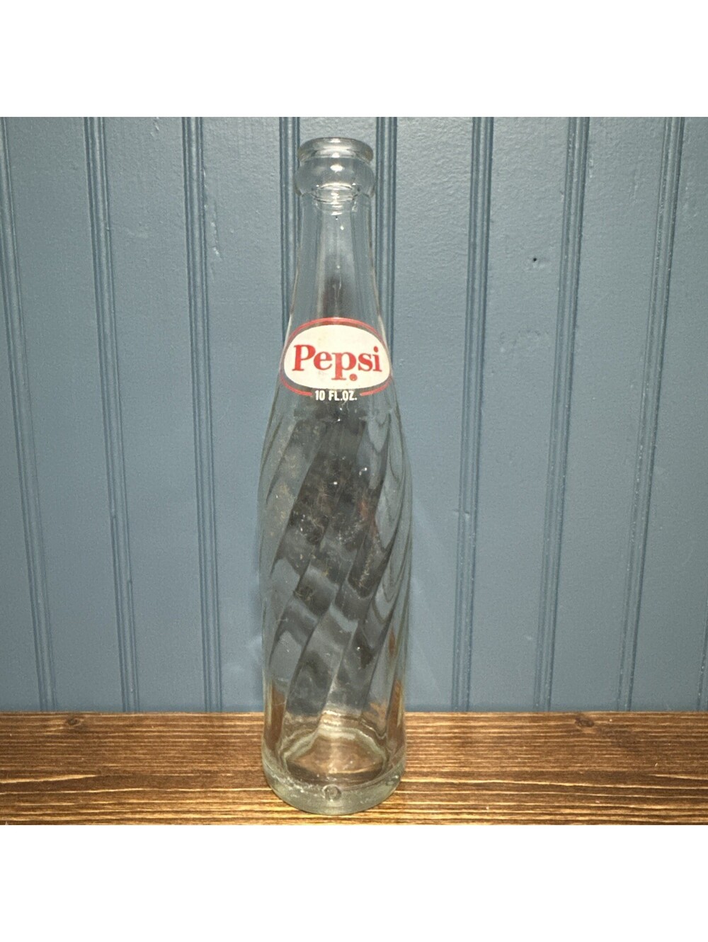 Vintage 1969 Pepsi-Cola 10 oz Swirl Glass Soda Bottle ACL Red White Logo